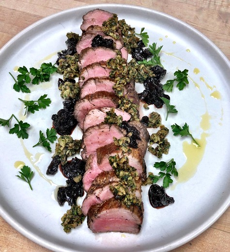 Zinfandel & Cherry Glazed Pork Tenderloin with a Caramelized Fennel Gremolata